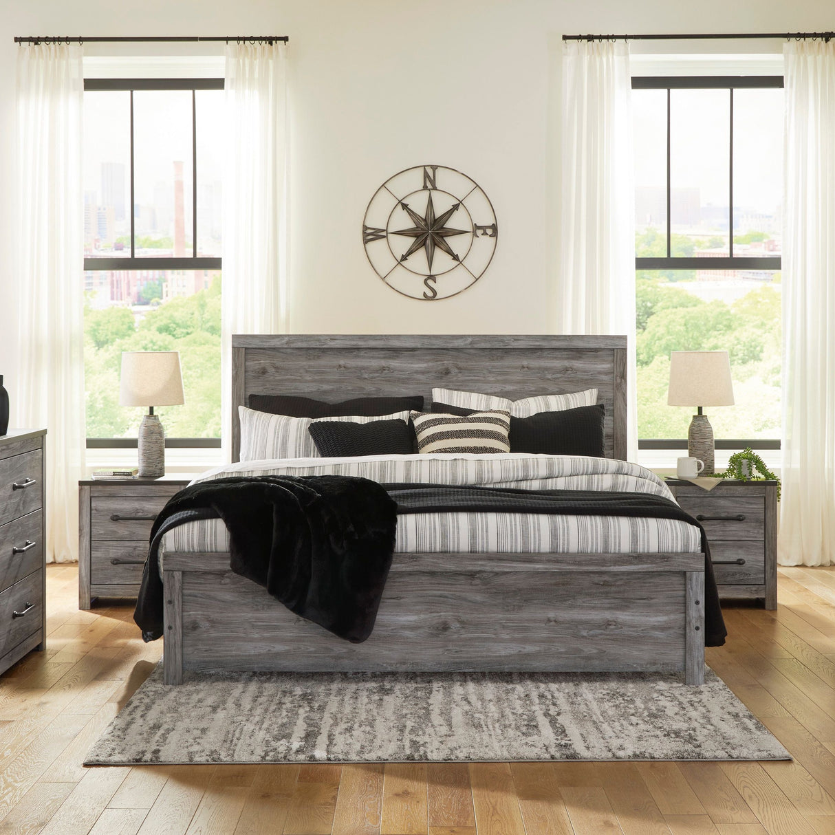 Lit  complet en bois gris très grand - Bonyan