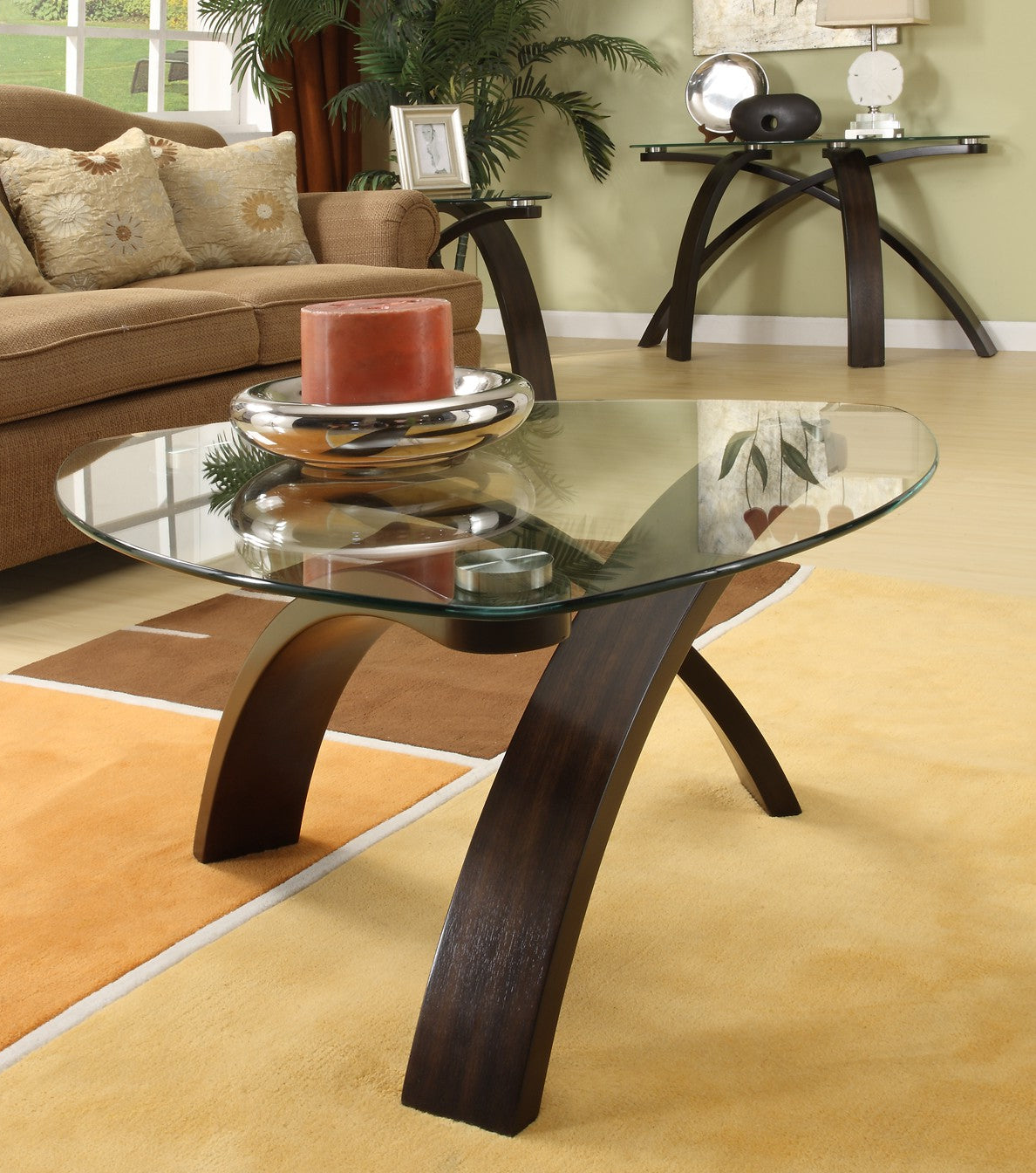 Table de bout en verre trempé et bois noyer - Allure