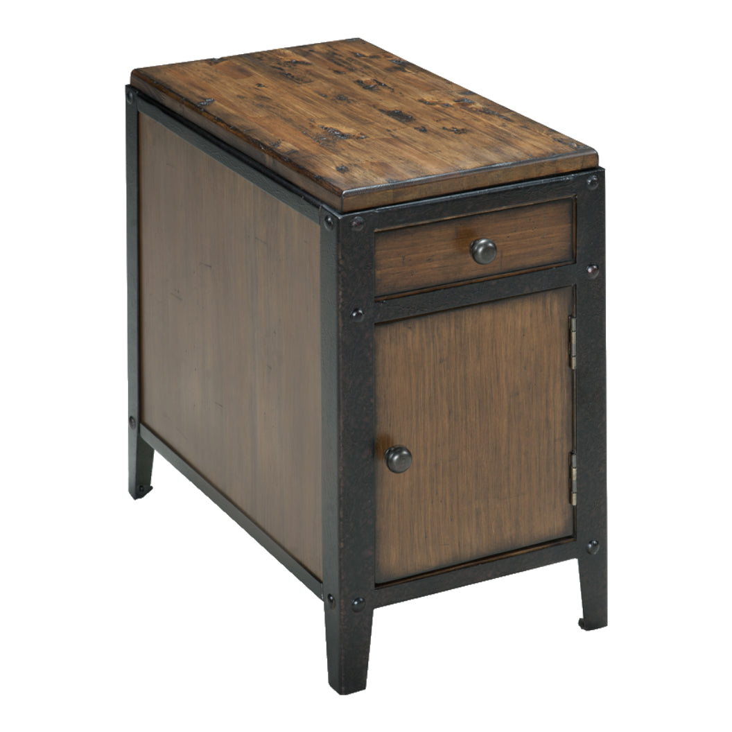 Table de bout en bois brun et métal avec 1 tiroir - Pinebrook