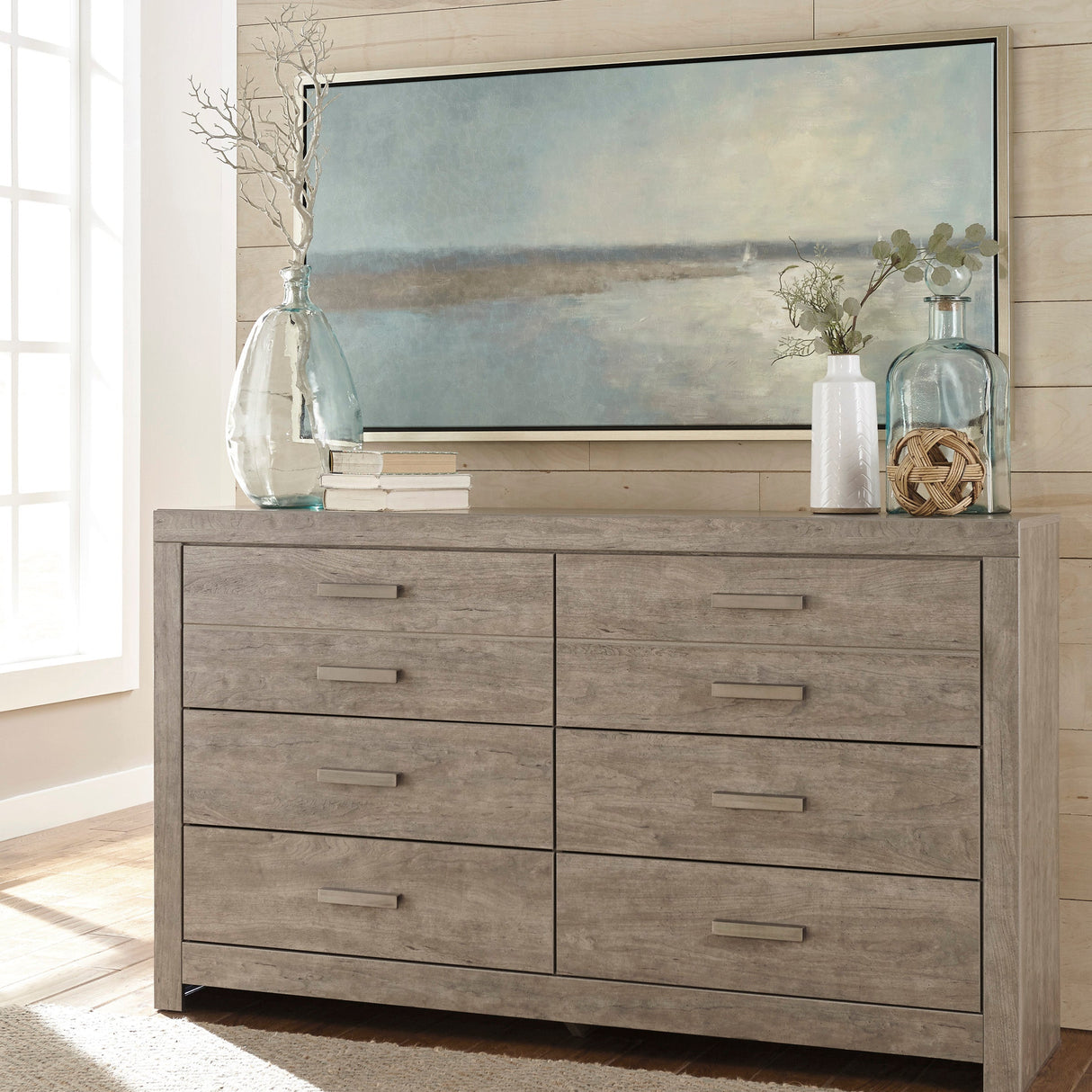 Bureau à 6 tiroirs en bois/placage gris - Culverbach