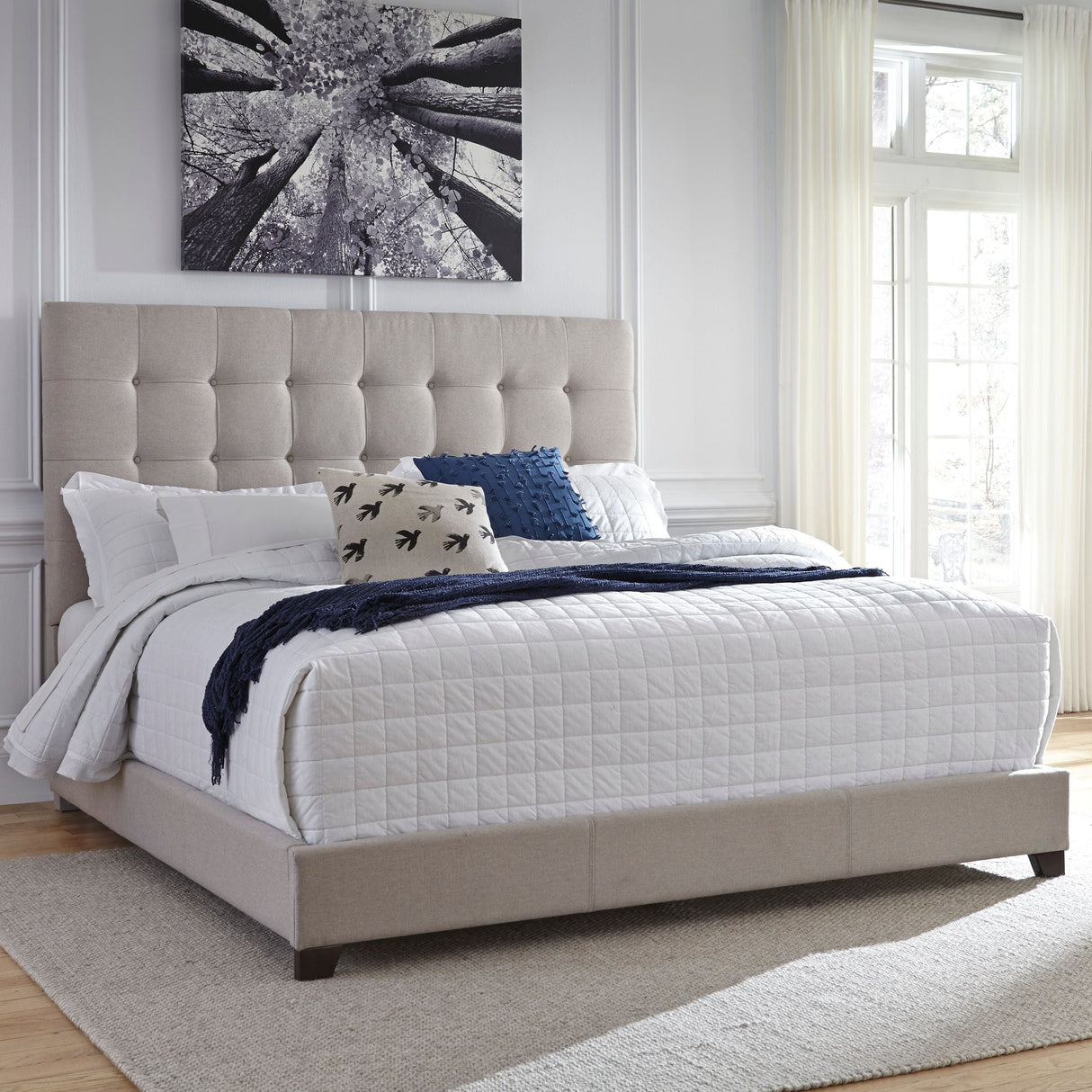 Lit complet rembourré en tissu beige Grand / Très grand - Dolante