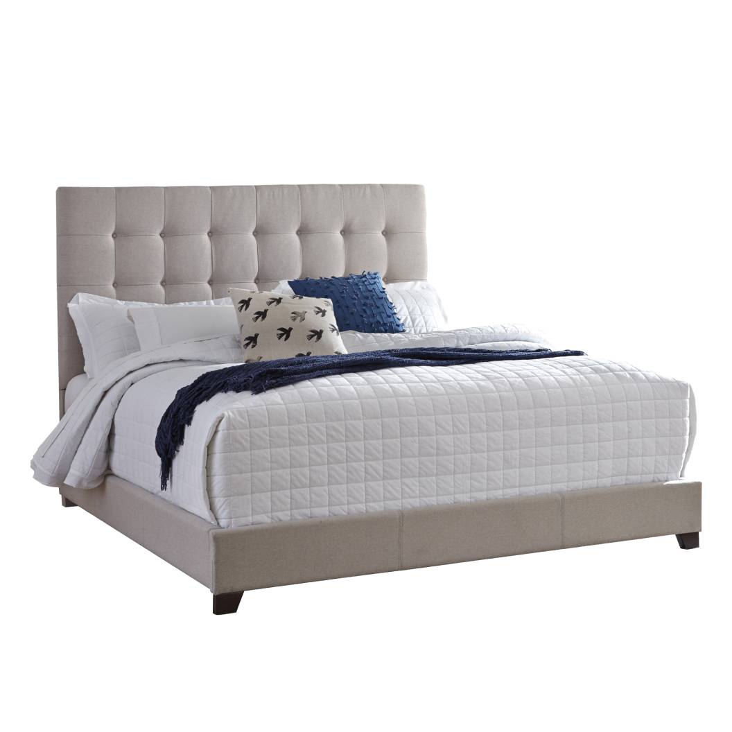 Lit complet rembourré très grand en tissu beige - Dolante