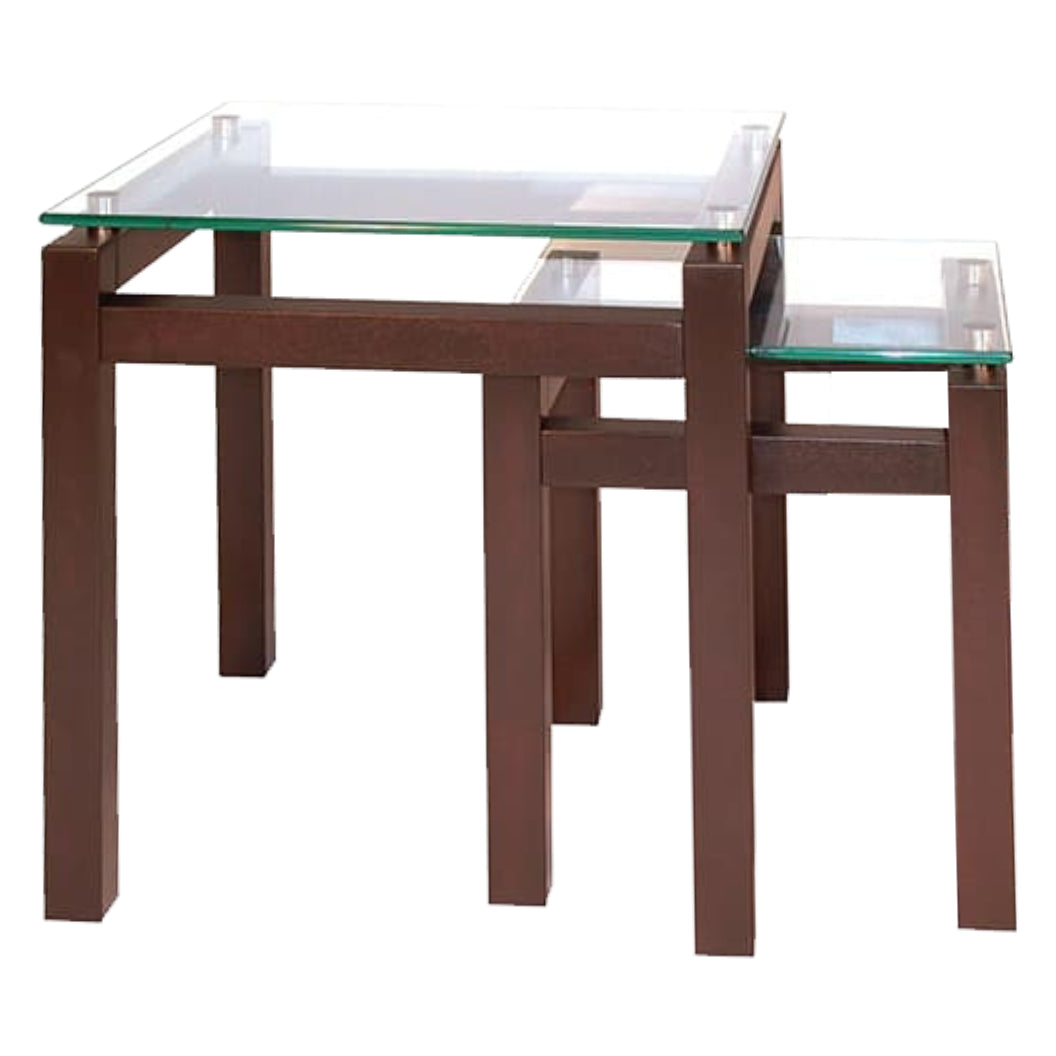 Ensemble de 2 tables gigognes en verre et bois de merisier - SQG
