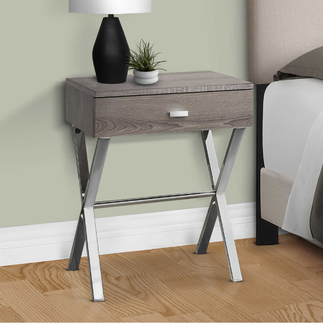 Table d'appoint en MDF/stratifié et métal chromé avec 1 tiroir - I 3262-3263-3265-3450