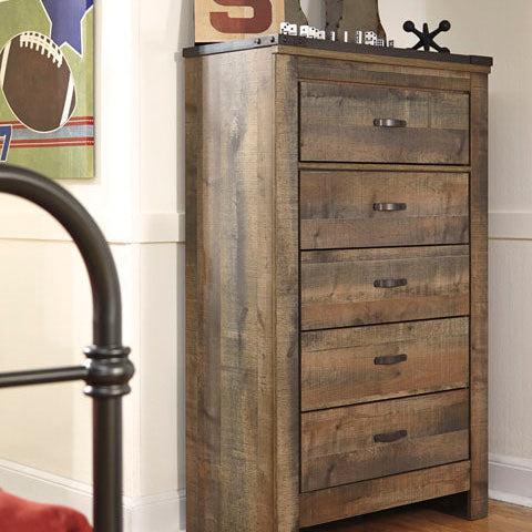 Commode à 5 tiroirs en bois/placage brun - Trinell