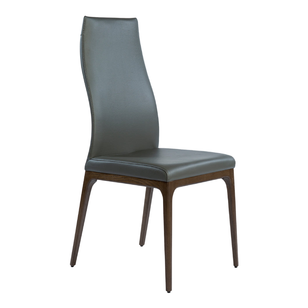 Chaise de salle à manger rembourrée en cuir et bois de chêne teinte espresso - Amy