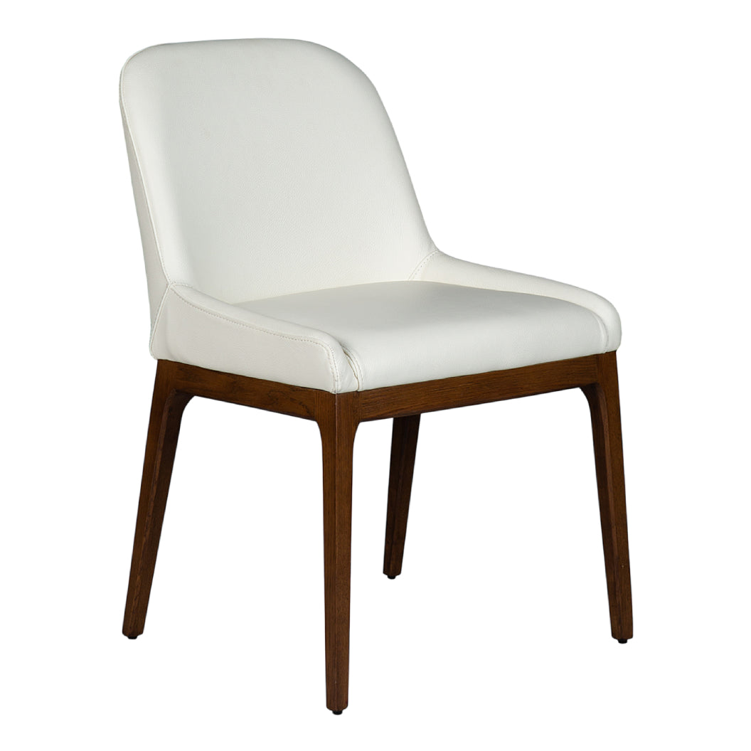 Chaise de salle à manger rembourrée en cuir et bois de chêne teinte noyer - Ann