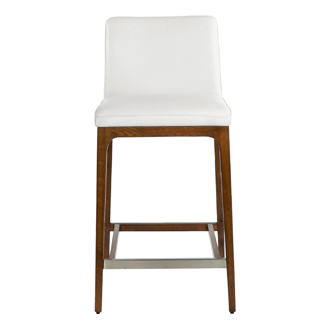 Tabouret de comptoir rembourré en cuir et bois de chêne teinte noyer - Lucia