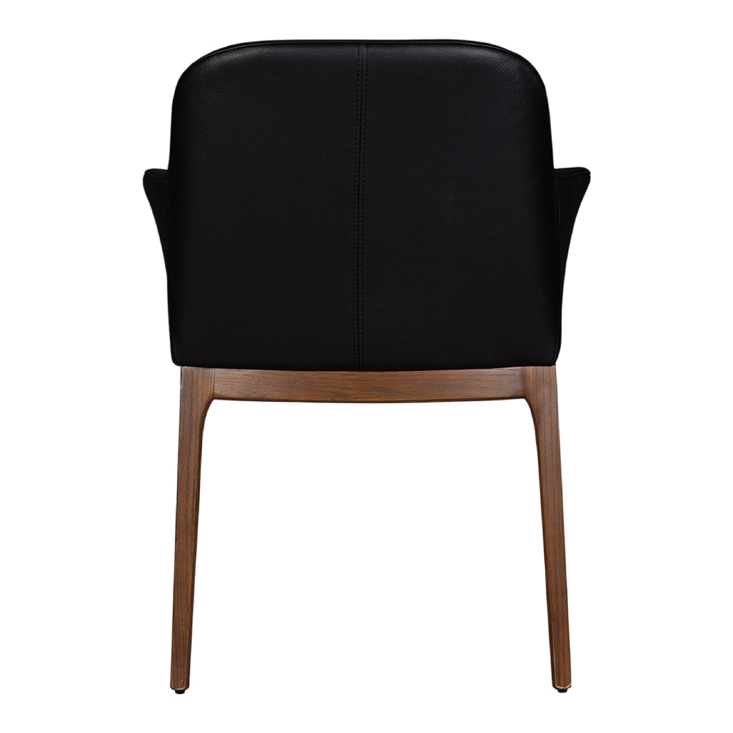 Chaise de salle à manger rembourrée en cuir et bois de chêne teinte noyer - Ann