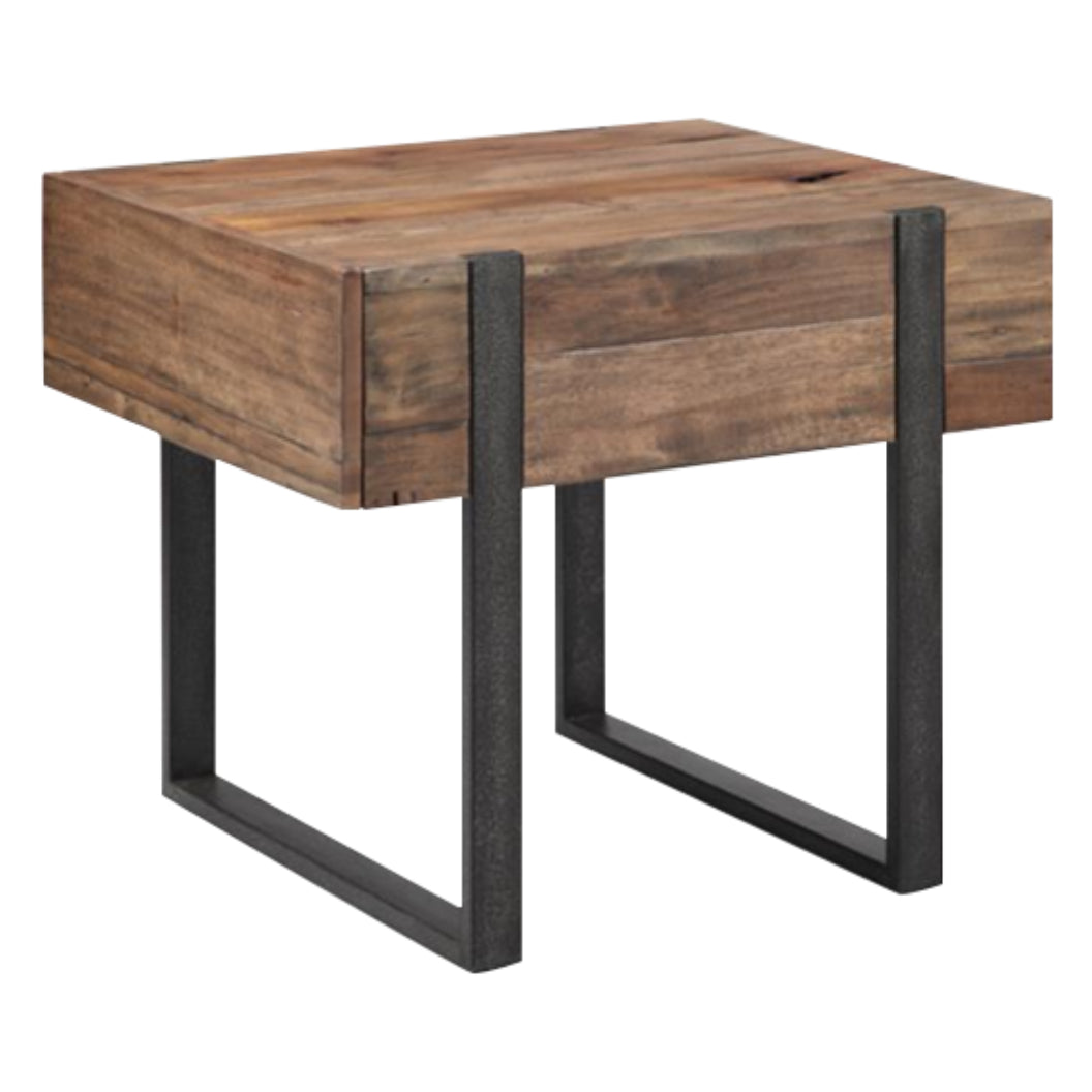 Table de bout en bois et en fer vieilli avec 1 tiroir - Prescott