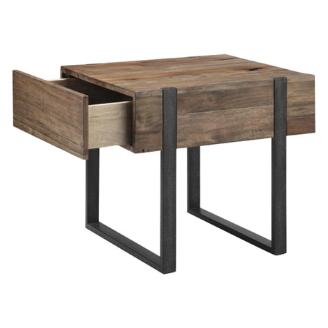 Table de bout en bois et en fer vieilli avec 1 tiroir - Prescott