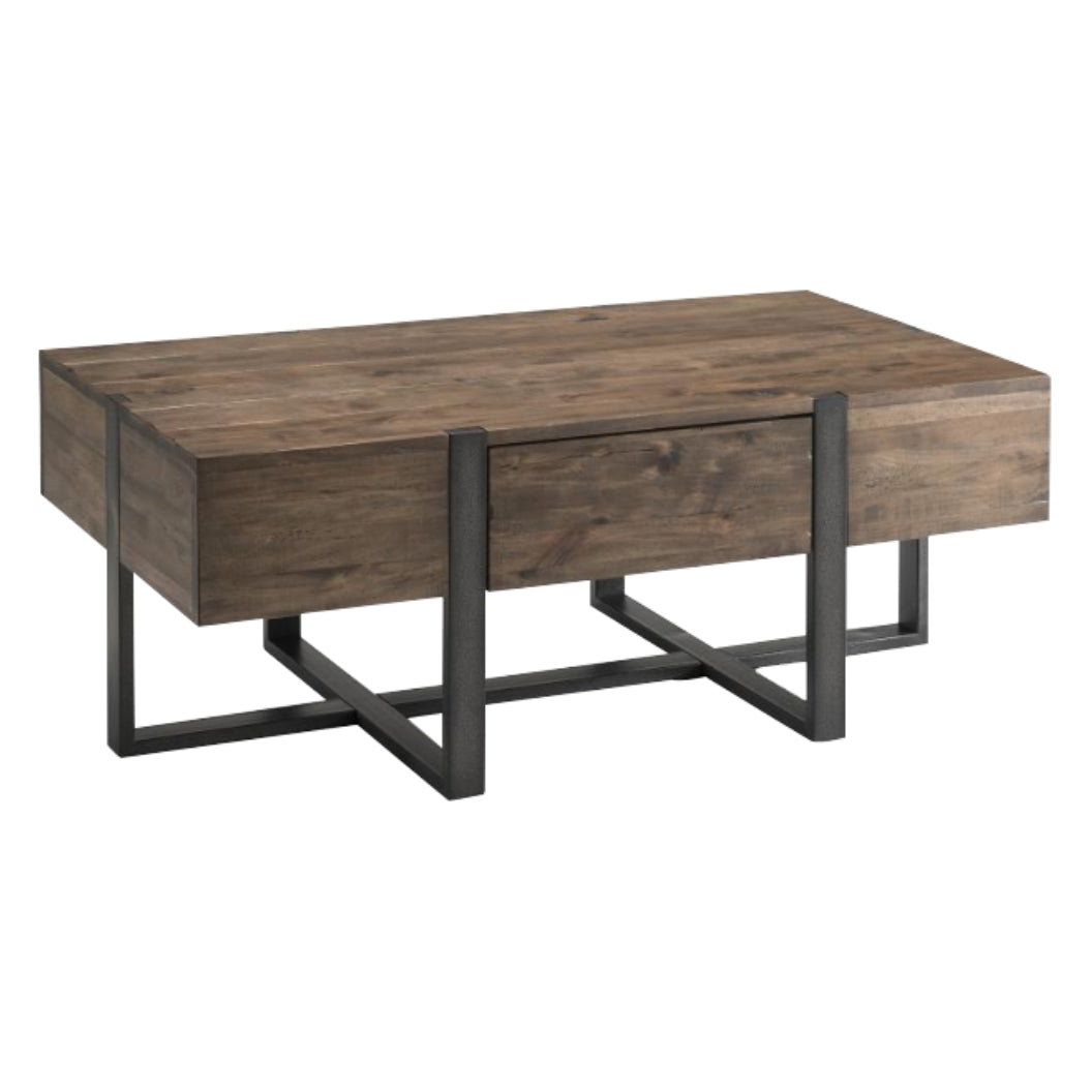 Table basse en bois et en fer vieilli avec 1 tiroir - Prescott