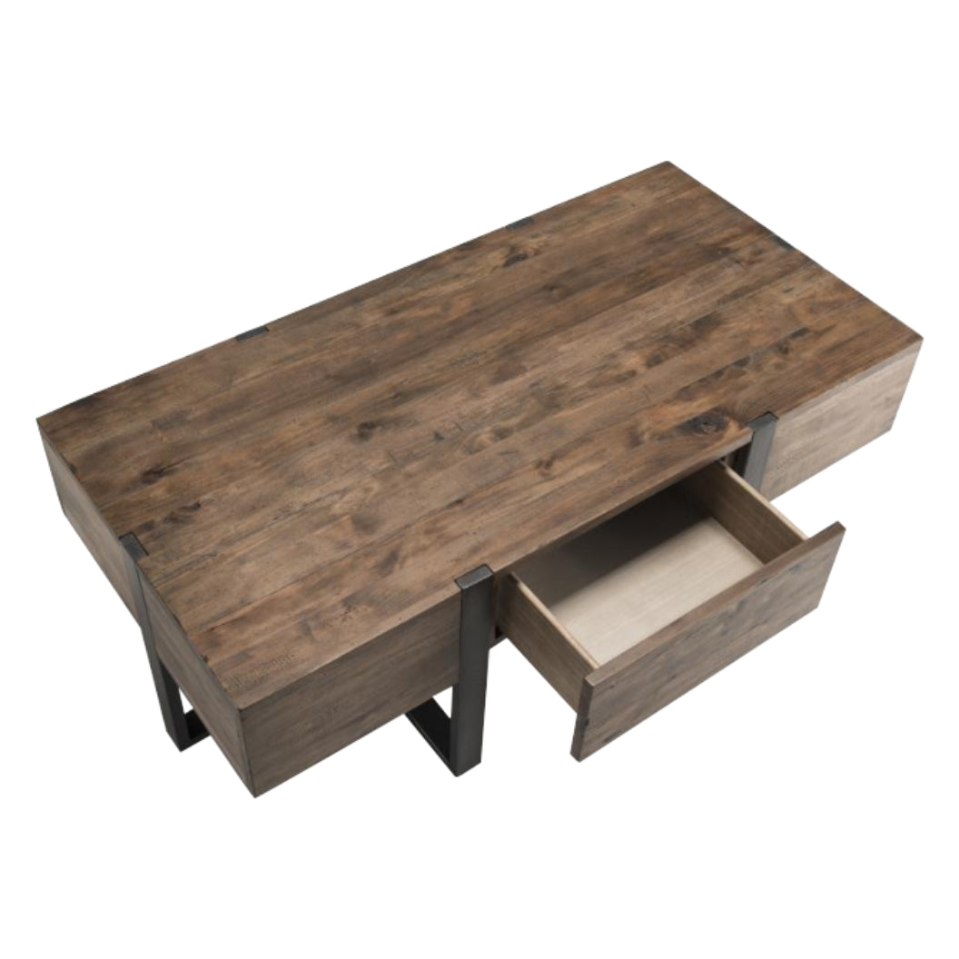 Table basse en bois et en fer vieilli avec 1 tiroir - Prescott