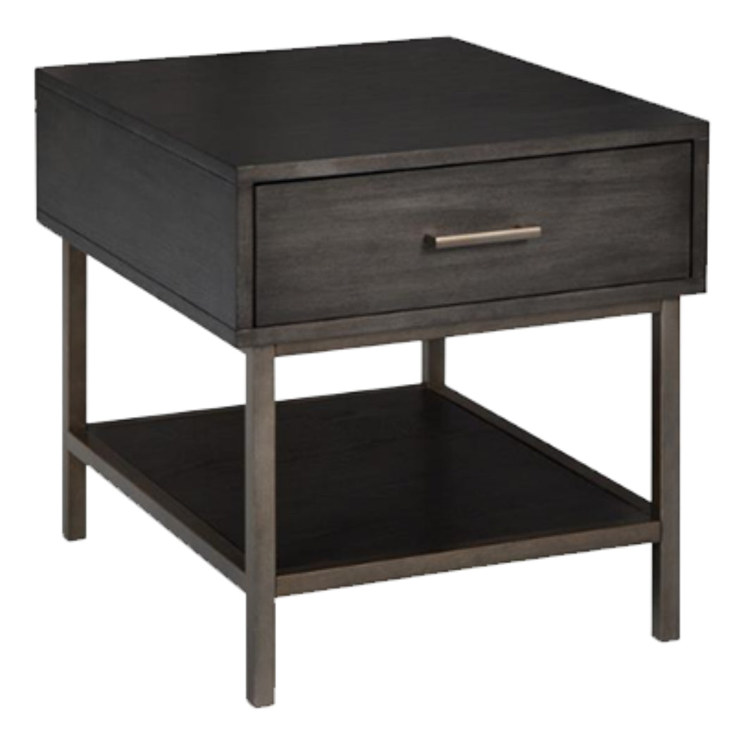 Table de bout en placage de noyer brun foncé avec 1 tiroir - Fulton