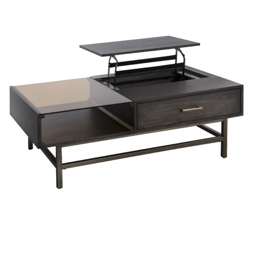 Table basse en placage de noyer brun foncé avec plateau relevable - Fulton