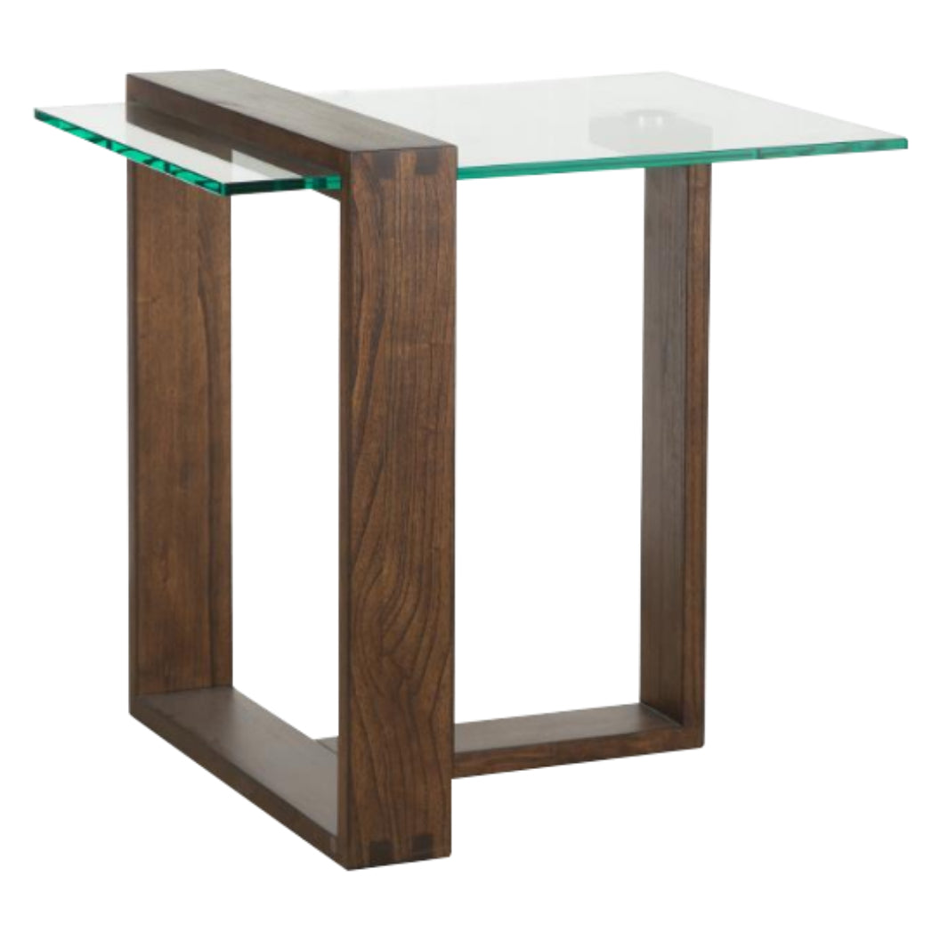 Table de bout en verre trempé et bois brun - Bristow