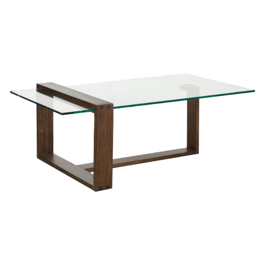 Table basse en verre trempé et bois brun - Bristow