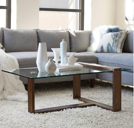 Table basse en verre trempé et bois brun - Bristow