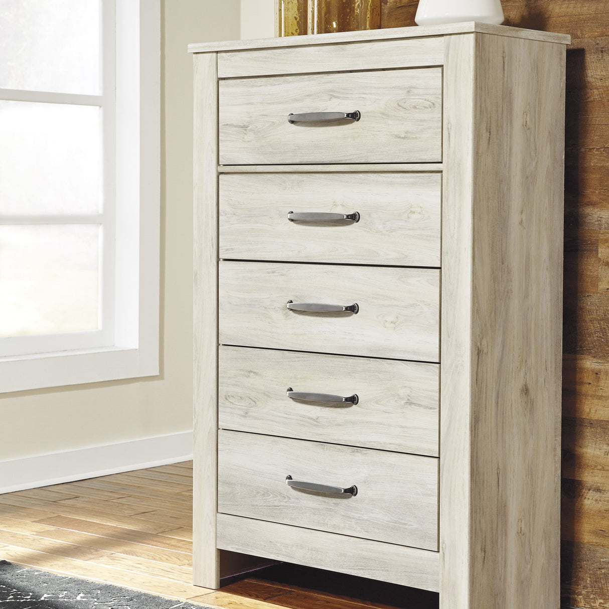 Commode à 5 tiroirs en bois/placage blanc - Bellaby