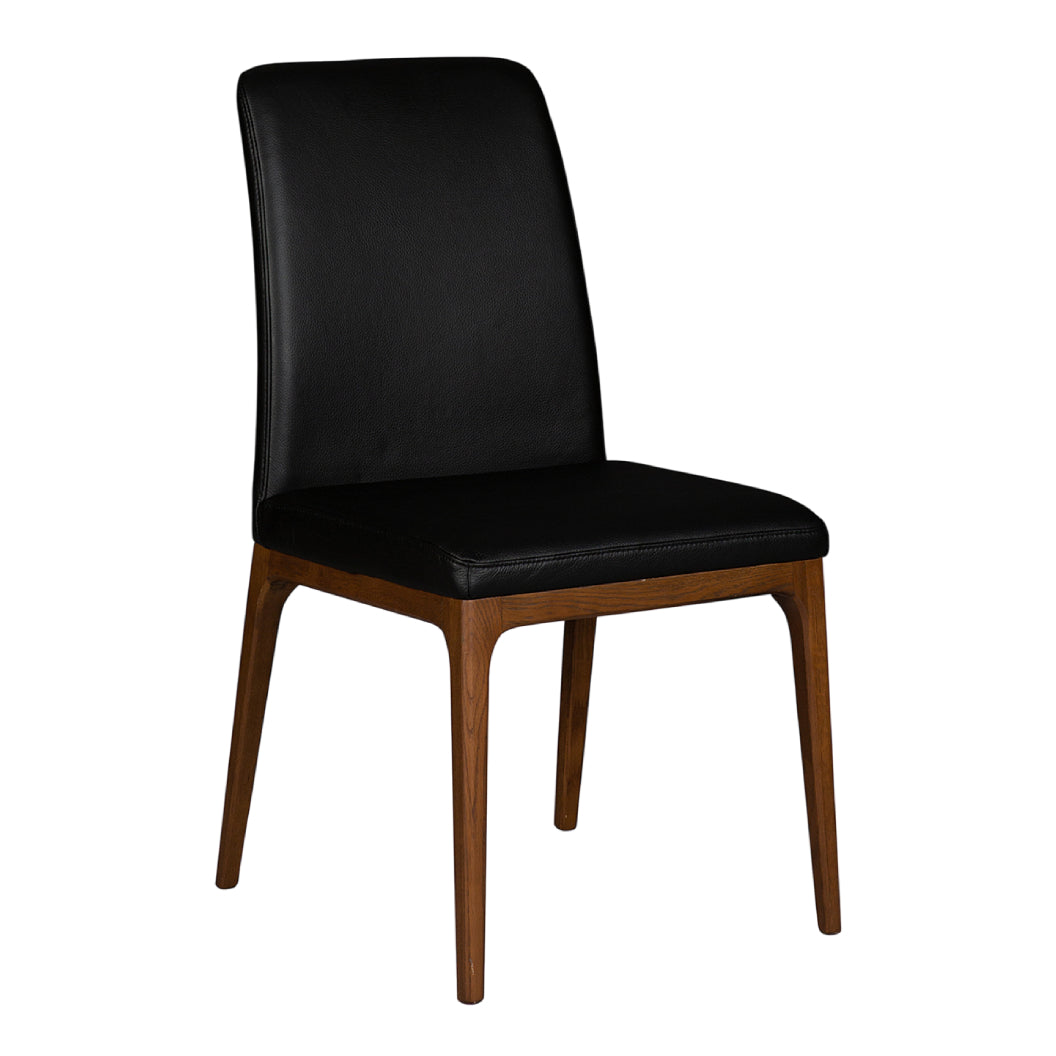 Chaise de salle à manger rembourrée en cuir et bois de chêne teint noyer - Lucia