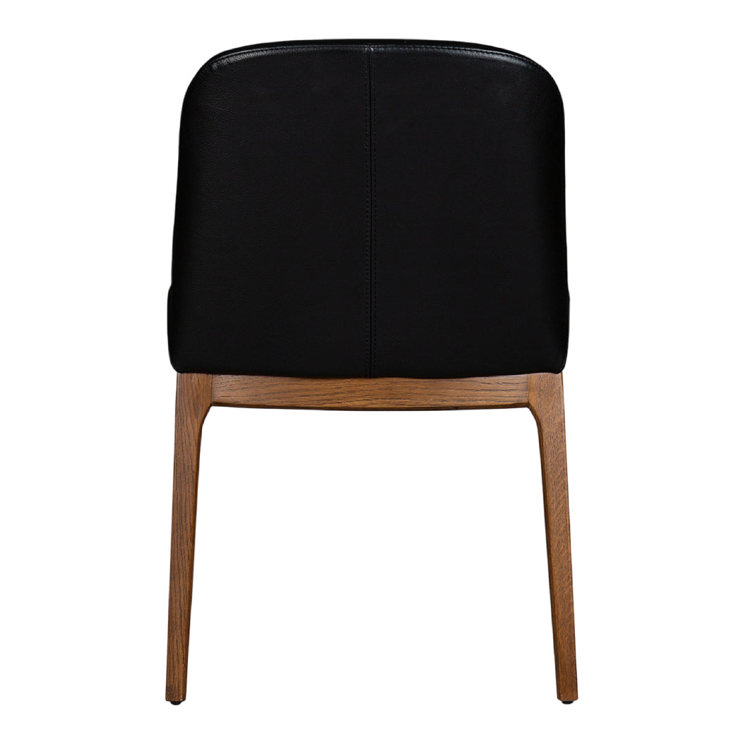 Chaise de salle à manger rembourrée en cuir et bois de chêne teinte noyer - Ann