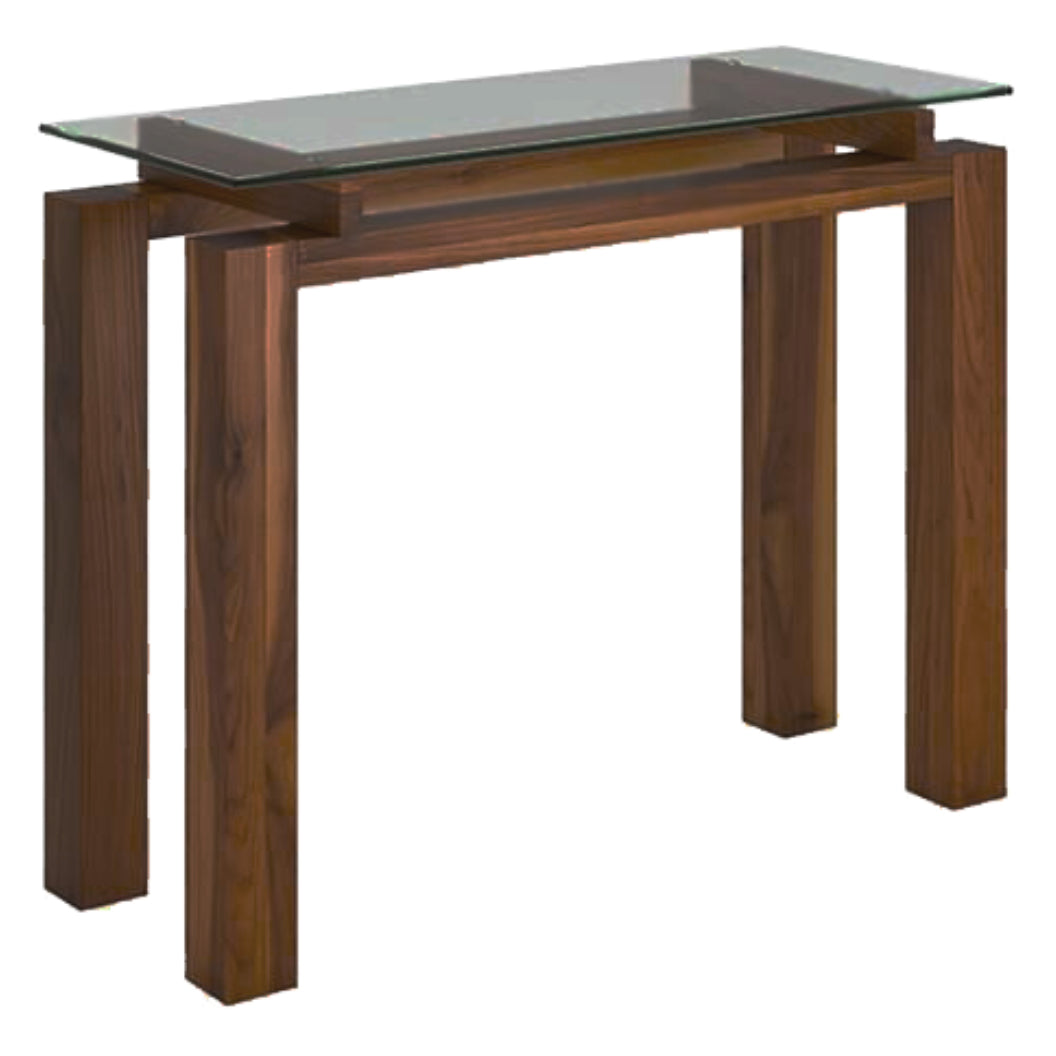 Table de console en verre et bois de merisier teint noyer - Chad