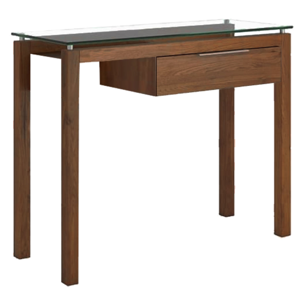 Table console en verre et bois de noyer avec 1 tiroir - Sara TCO 1538