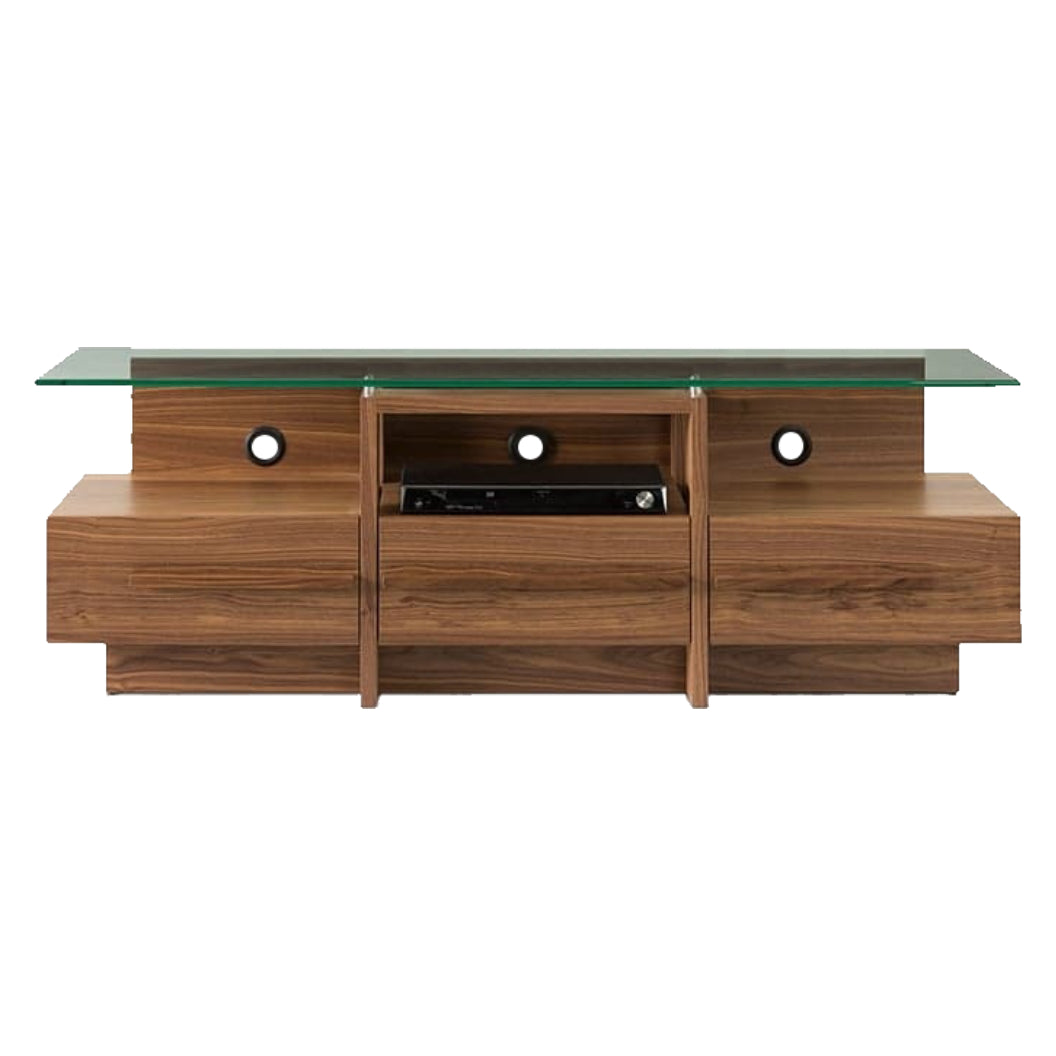 Meuble de télévision en verre et bois de noyer avec 3 tiroirs - Ross BTV 1862