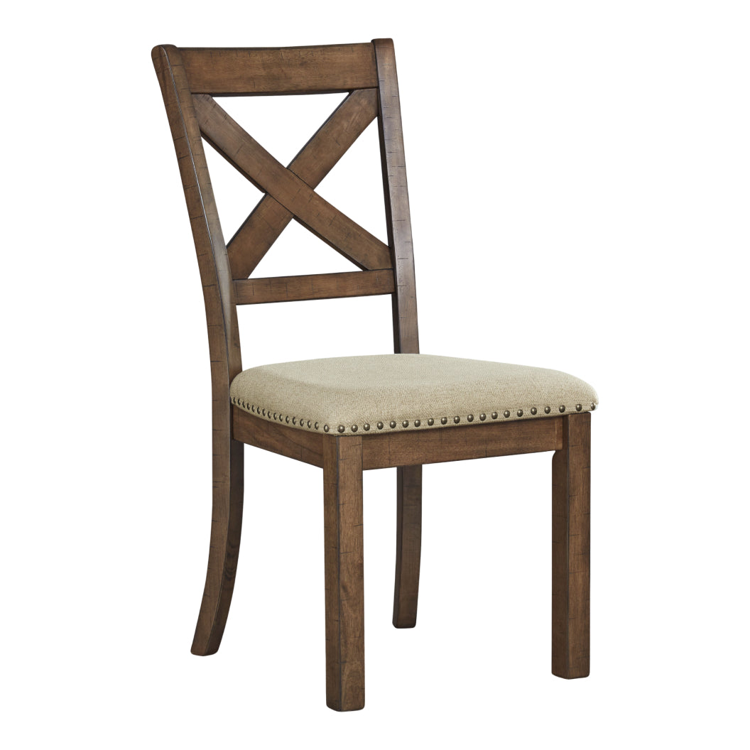 Ensemble de 2 chaises de salle à manger en bois avec assise rembourrée en tissu beige - Moriville