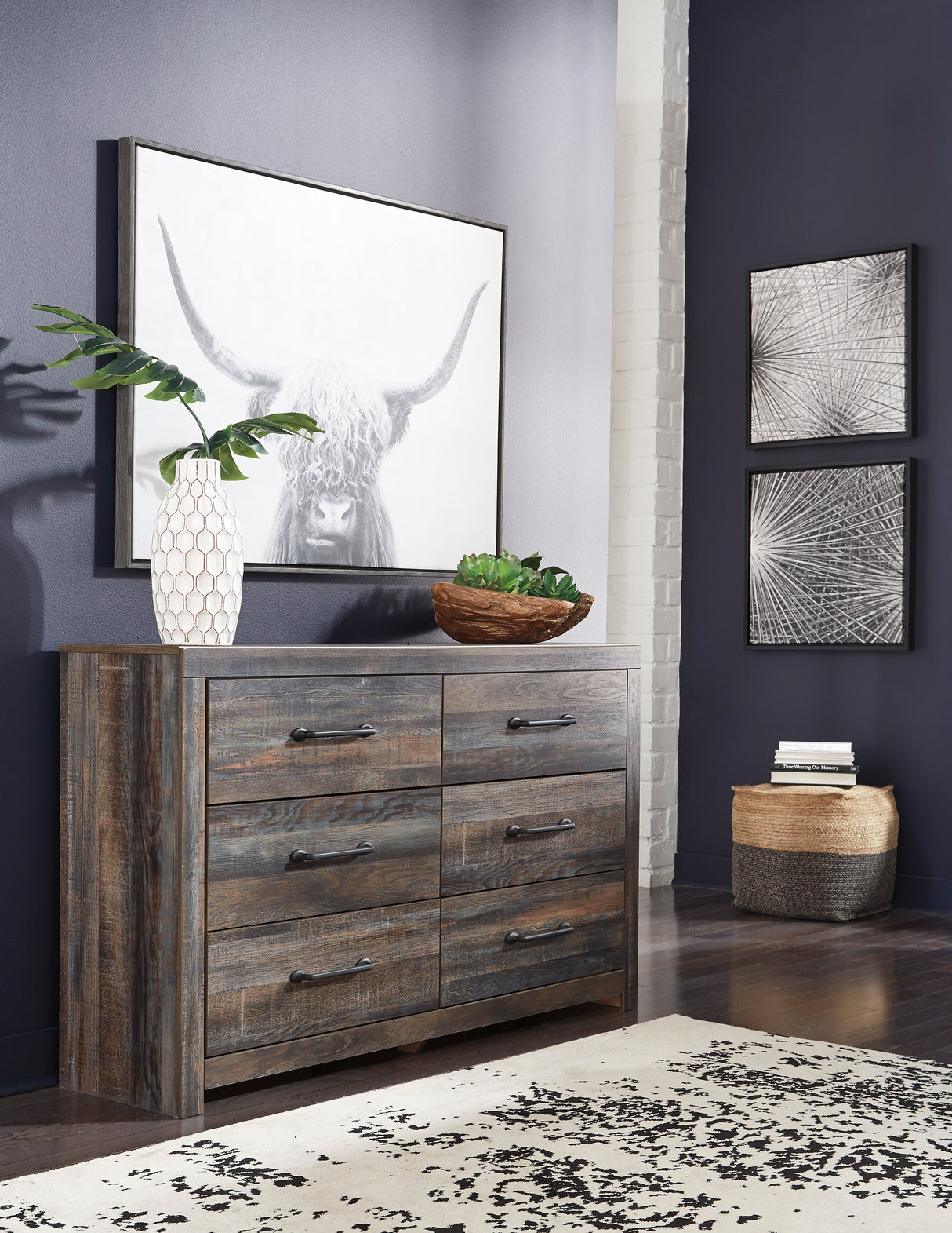 Bureau à 6 tiroirs en bois et placage multi gris - Drystan