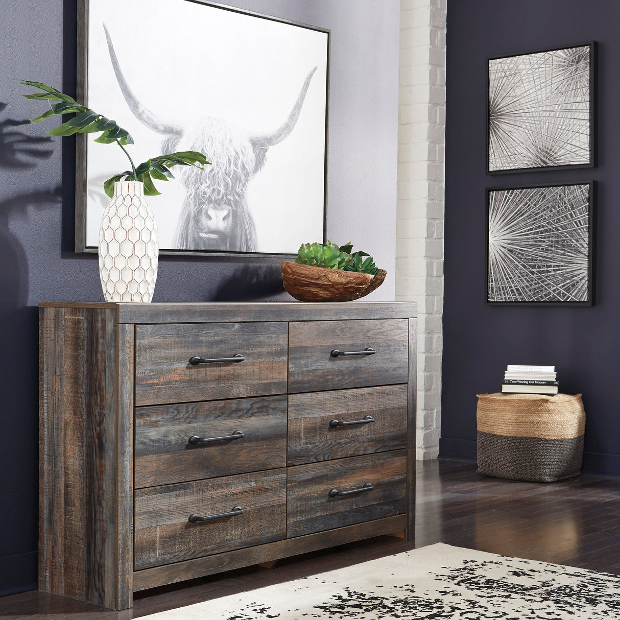 Bureau à 6 tiroirs en bois/MDF multi gris - Drystan