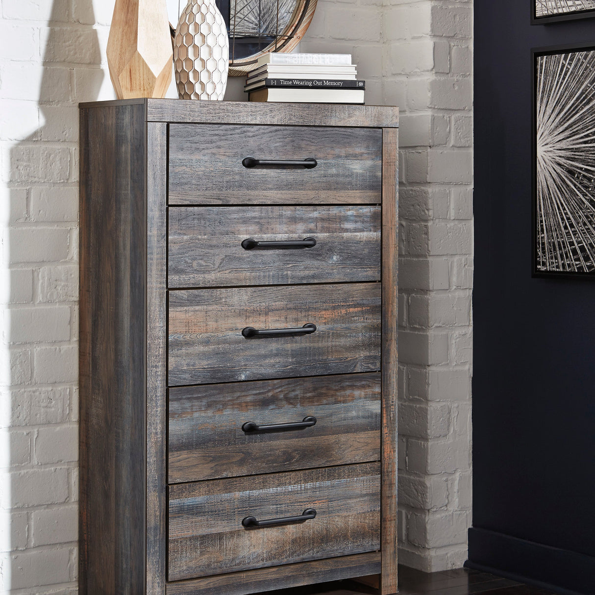 Commode à 5 tiroirs en bois/MDF multi gris - Drystan