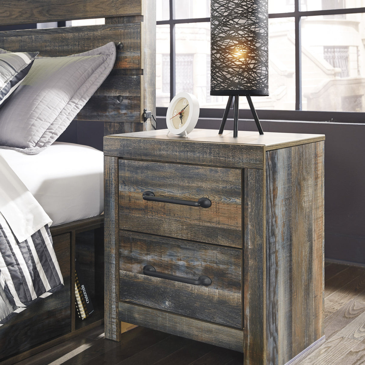 Table de chevet à 2 tiroirs en bois/MDF multi gris - Drystan