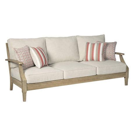 Sofa extérieur en tissu beige pâle & bois d'eucalyptus - Clare view