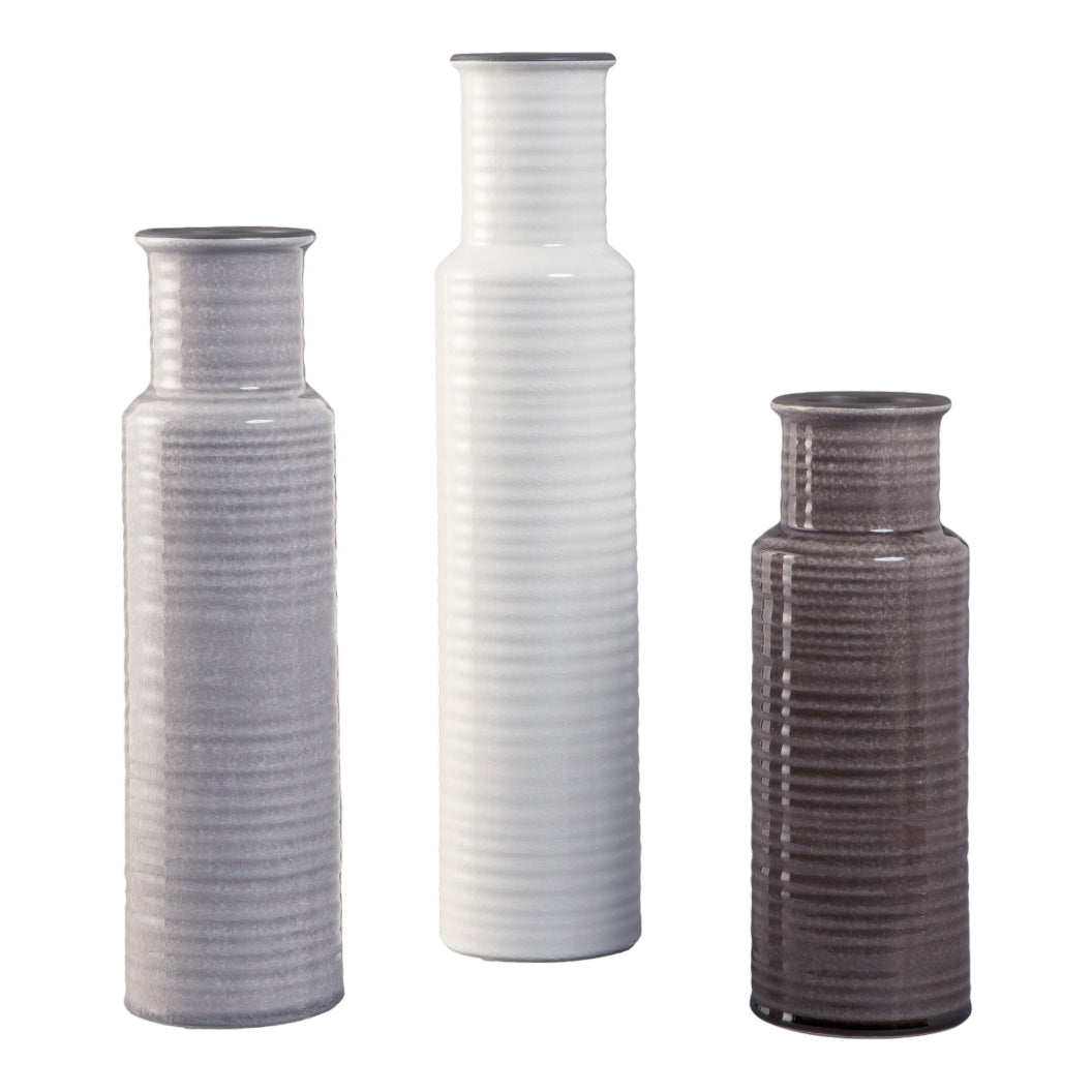 Ensemble de 3 vases en céramique blanche, grise et brune - Deus