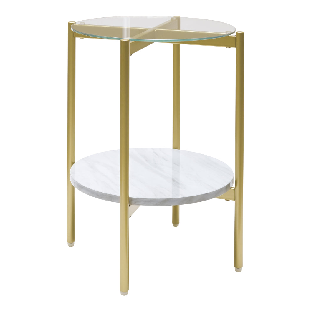 Table d'appoint en verre et faux marbre blanc - Wynora