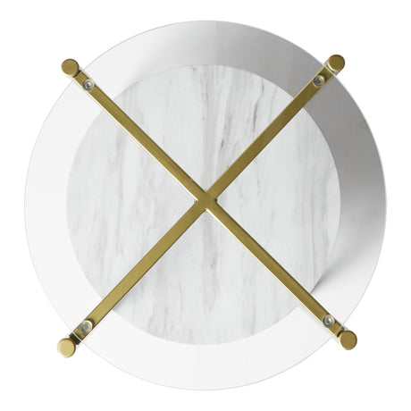 Table d'appoint en verre et faux marbre blanc - Wynora