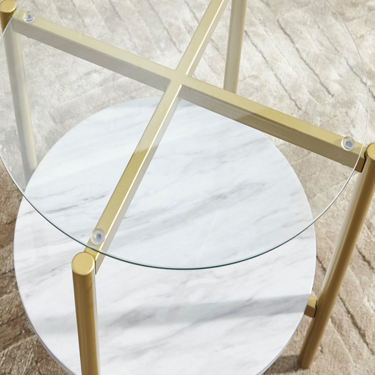 Table d'appoint en verre et faux marbre blanc - Wynora