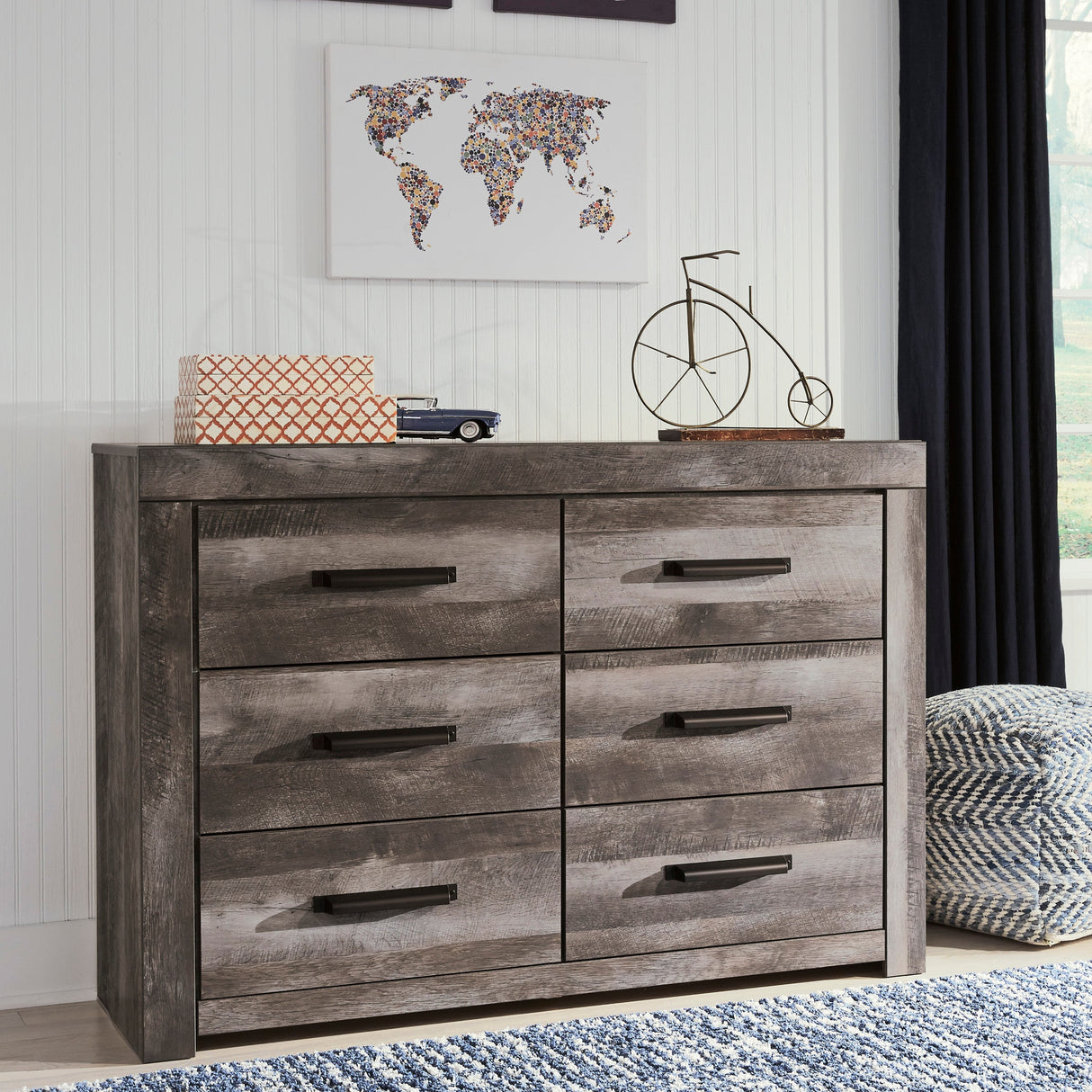 Bureau à 6 tiroirs en bois/placage gris rustique - Wynnlow