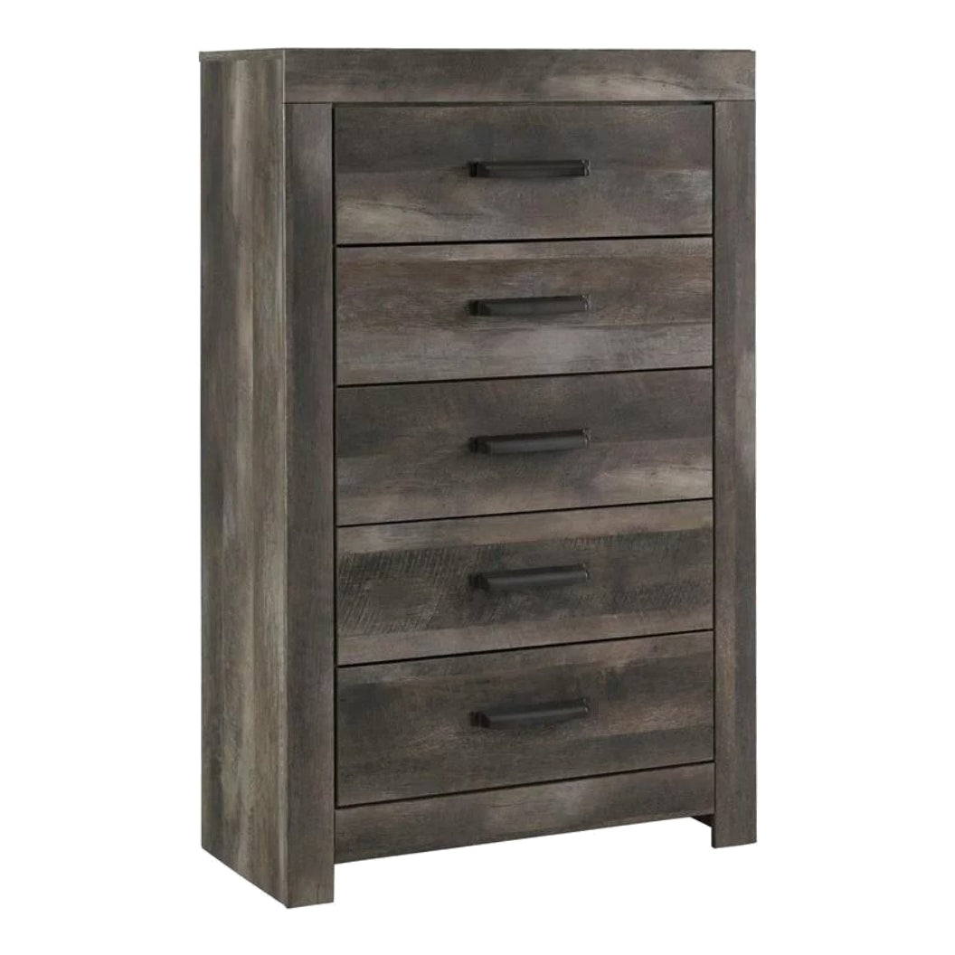 Commode à 5 tiroirs en bois et placage gris