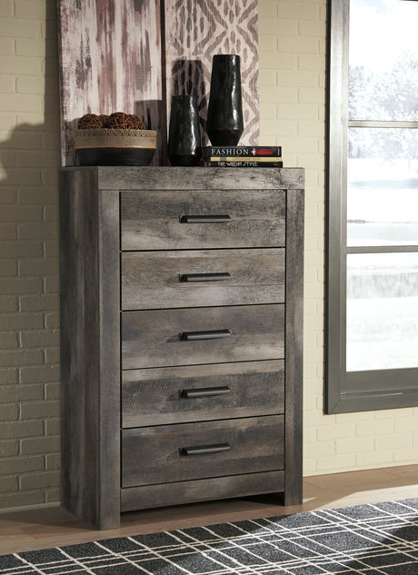 Commode à 5 tiroirs en bois et placage gris