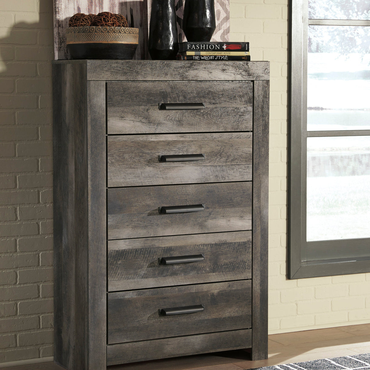 Commode à 5 tiroirs en bois/placage gris rustique - Wynnlow