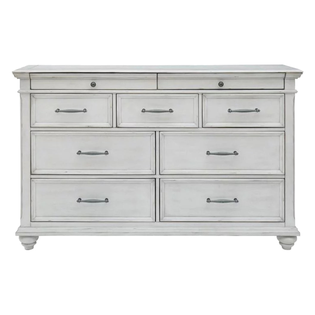 Bureau à 9 tiroirs en bois et placage blanc - Kanwyn