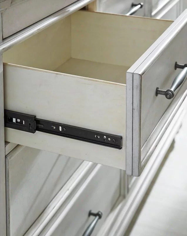 Bureau à 9 tiroirs en bois et placage blanc - Kanwyn