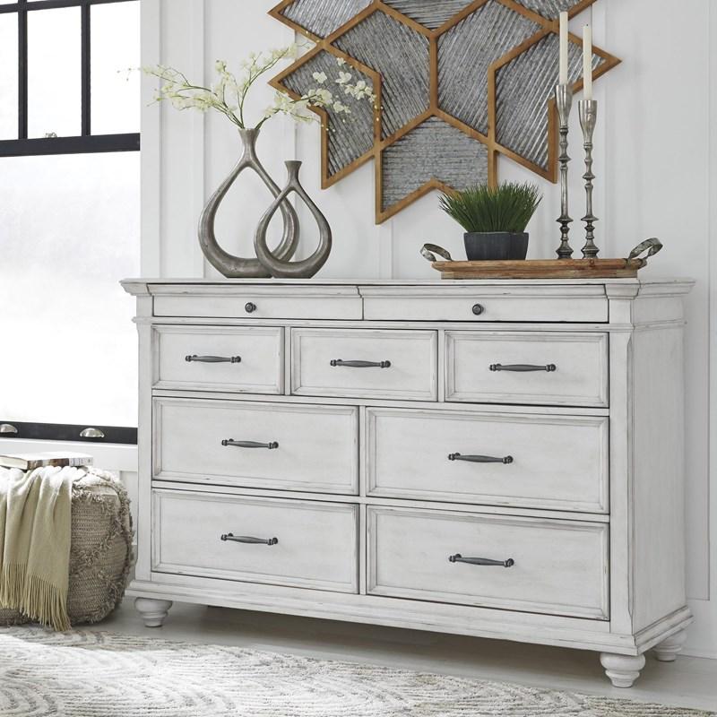 Bureau à 9 tiroirs en bois et placage blanc - Kanwyn