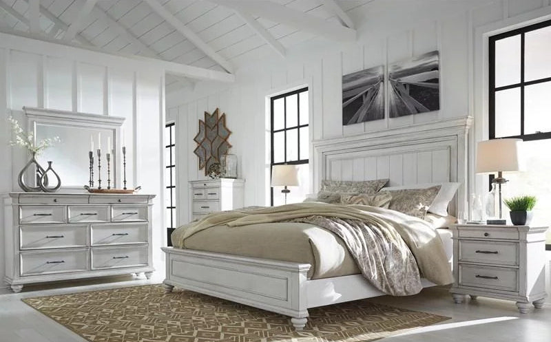 Bureau à 9 tiroirs en bois et placage blanc - Kanwyn