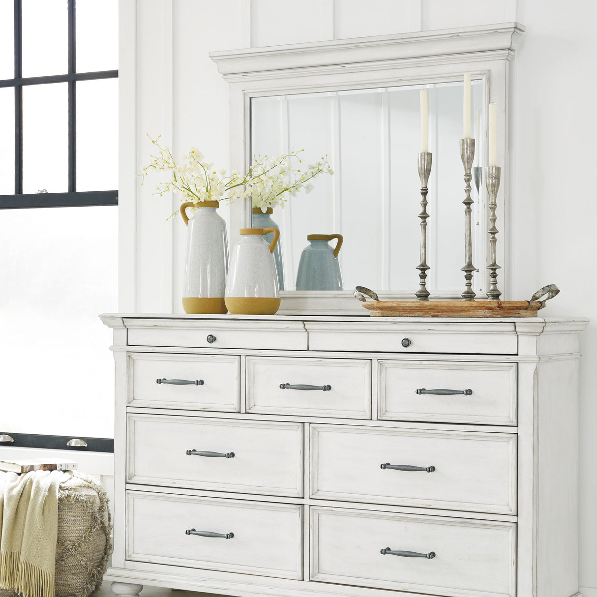 Miroir de bureau en bois/placage blanc - Kanwyn