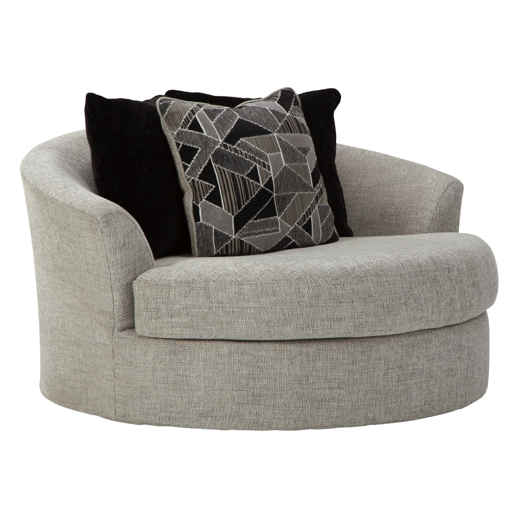 Fauteuil surdimensionné pivotant en tissu gris pâle avec coussins - Megginson