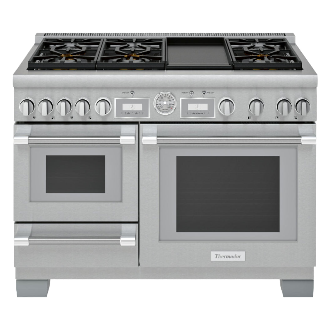 Cuisinière double biénergie 48 po, 1,6 pi³ / 4,9 pi³ Inox avec Convection véritable, Wi-Fi et plaque de cuisson intégrée - Série Professional