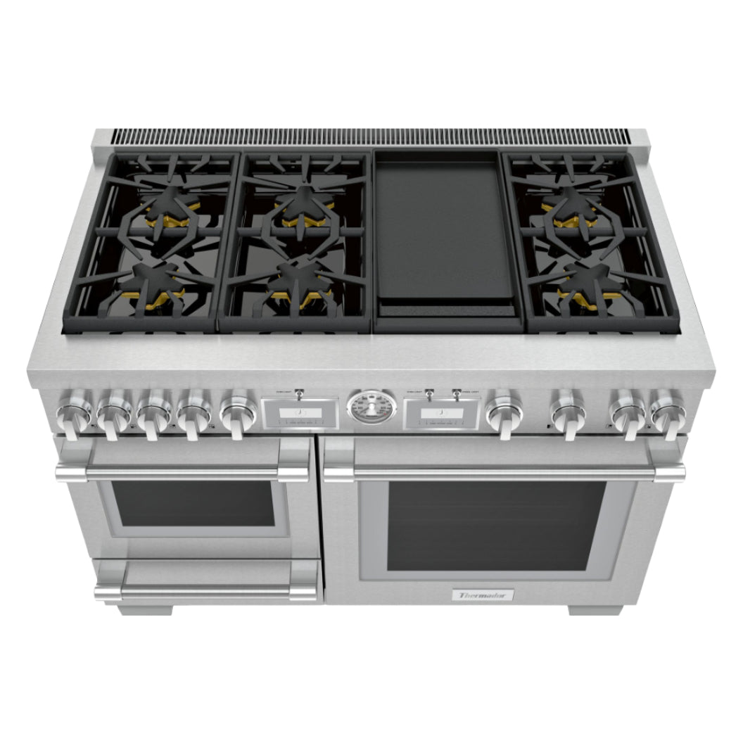 Cuisinière double biénergie 48 po, 1,6 pi³ / 4,9 pi³ Inox avec Convection véritable, Wi-Fi et plaque de cuisson intégrée - Série Professional